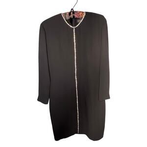 Linda Allard Ellen Tracy vintage black cocktail sheath dress rhinestone trim sz8
